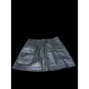 Women's 4 Free People Faux Black Leather Skirt Pockets Lined Front Zip & Button